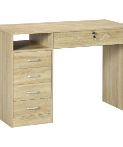 Computer Desk, Home Office Desk with Lockable Drawer, Storage Shelf for Study Bedroom, 110 x 50 x 76 cm, Oak