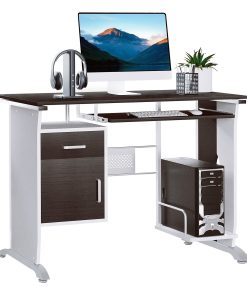 Computer Desk with Sliding Keyboard Tray, Storage Drawers and Host Box Shelf, Home Office Desk, Study Workstation, 100 x 52 x 75cm, Black Walnut