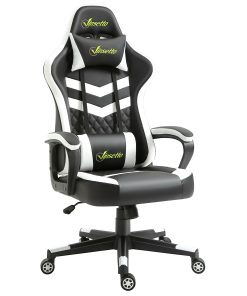 Gaming Chair, Computer Desk Chair with Lumbar Support, Faux Leather Racing Chair with Headrest and Swivel Wheels for Home Office, Black White