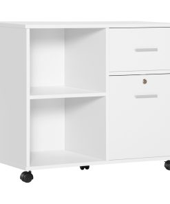 Filing Cabinet with Wheels, Mobile Printer Stand with Open Shelves and Lockable Drawer for A4 Size Documents, White