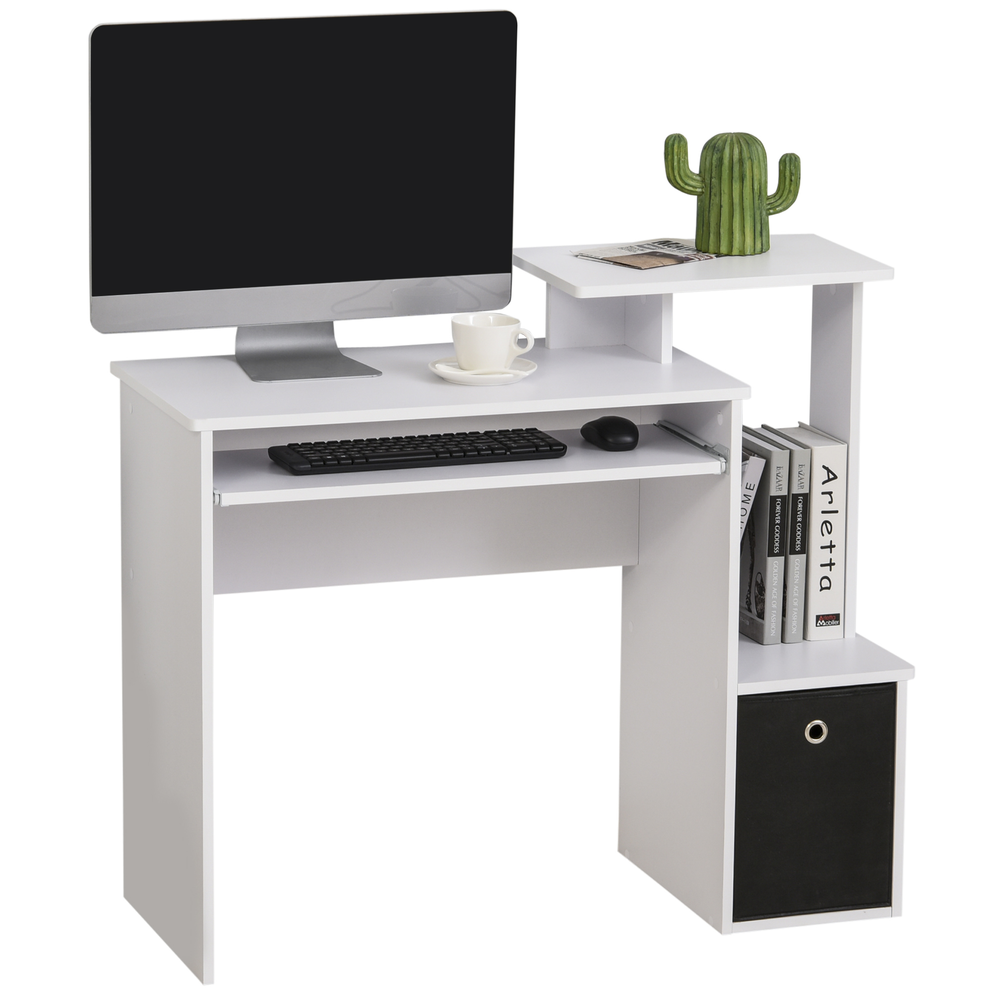 Computer Desk with Sliding Keyboard Tray Storage Drawer Shelf Home Office Workstation White