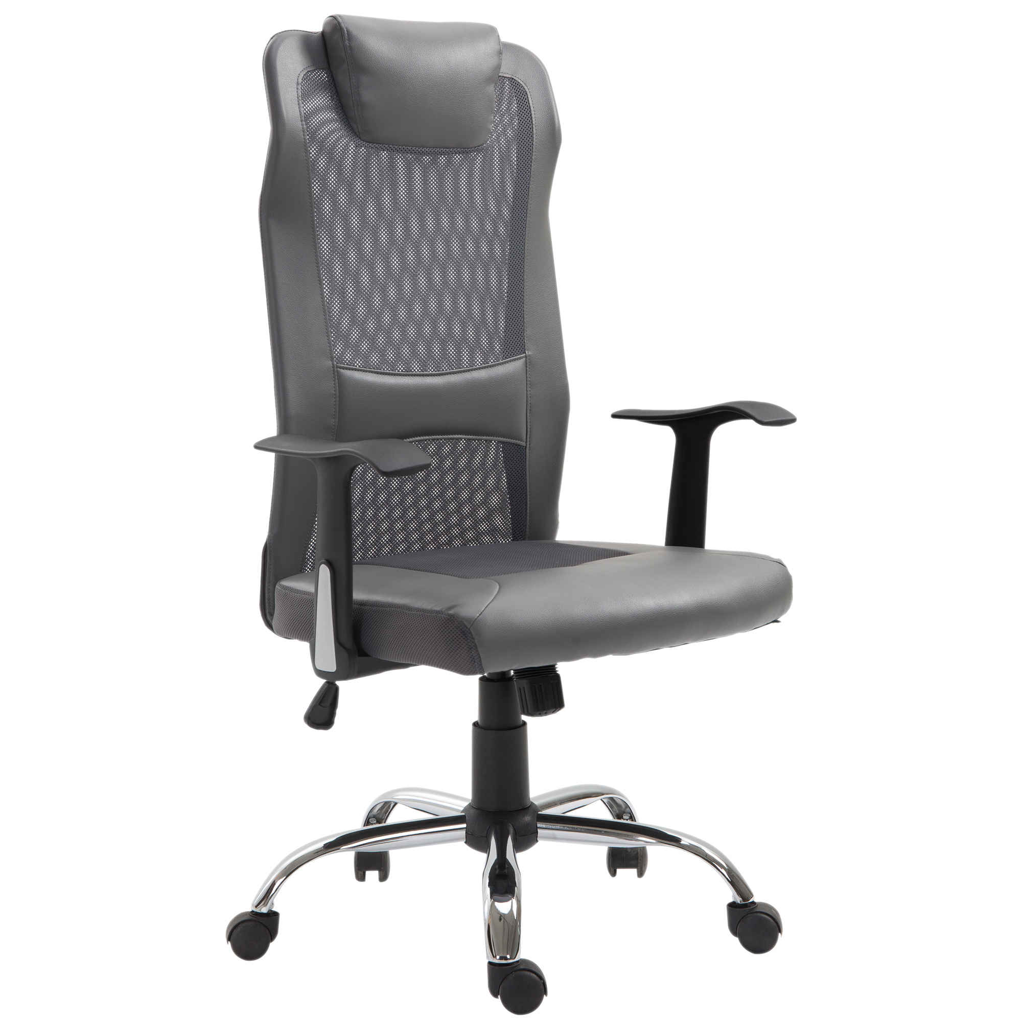 Office Chair, Computer Desk Chair, Mesh and PU Leather Swivel Chair with Adjustable Height and Rolling Wheels for Home Office Work Study, Grey
