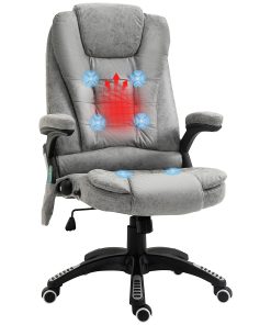 Massage Recliner Chair Heated Office Chair with Six Massage Points Microfiber Cloth 360° Swivel Wheels Grey