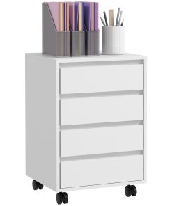 Four-Drawer Office Filing Cabinet, with Wheels - White