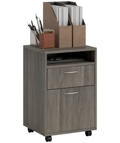 60cm Filing Cabinet with Drawer, Open Shelf, Metal Handles and 4 Wheels, Office Home Organiser Mobile Printer, Grey