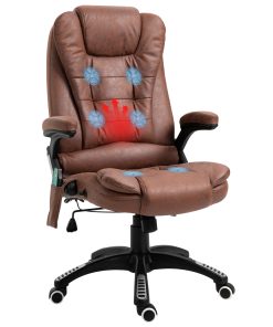 Massage Recliner Chair Heated Office Chair with Six Massage Points Microfiber Cloth 360° Swivel Wheels Brown