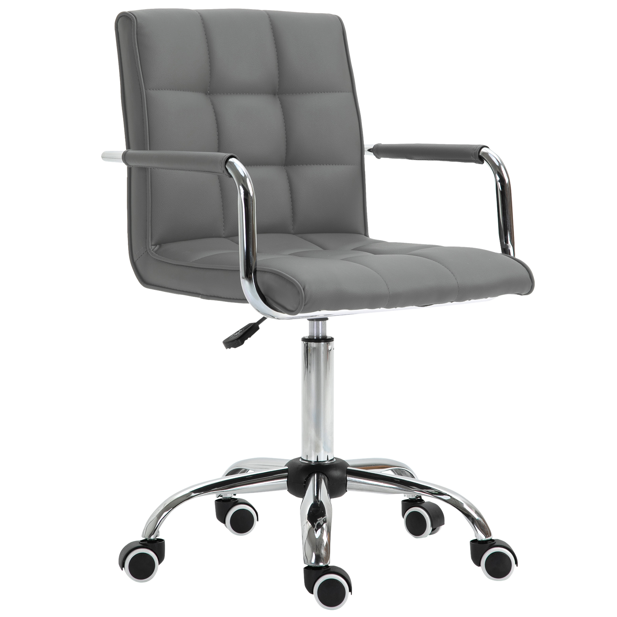 PU Leather Home Office Desk Chair, Computer Chair with Mid Back, Arm, Swivel Wheels, Adjustable Height, Grey