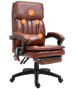 PU Leather Office Chair with 7 Point Vibrating Massage, Computer Desk Chair with Footrest, Adjustable Height, Reclining Back, Brown