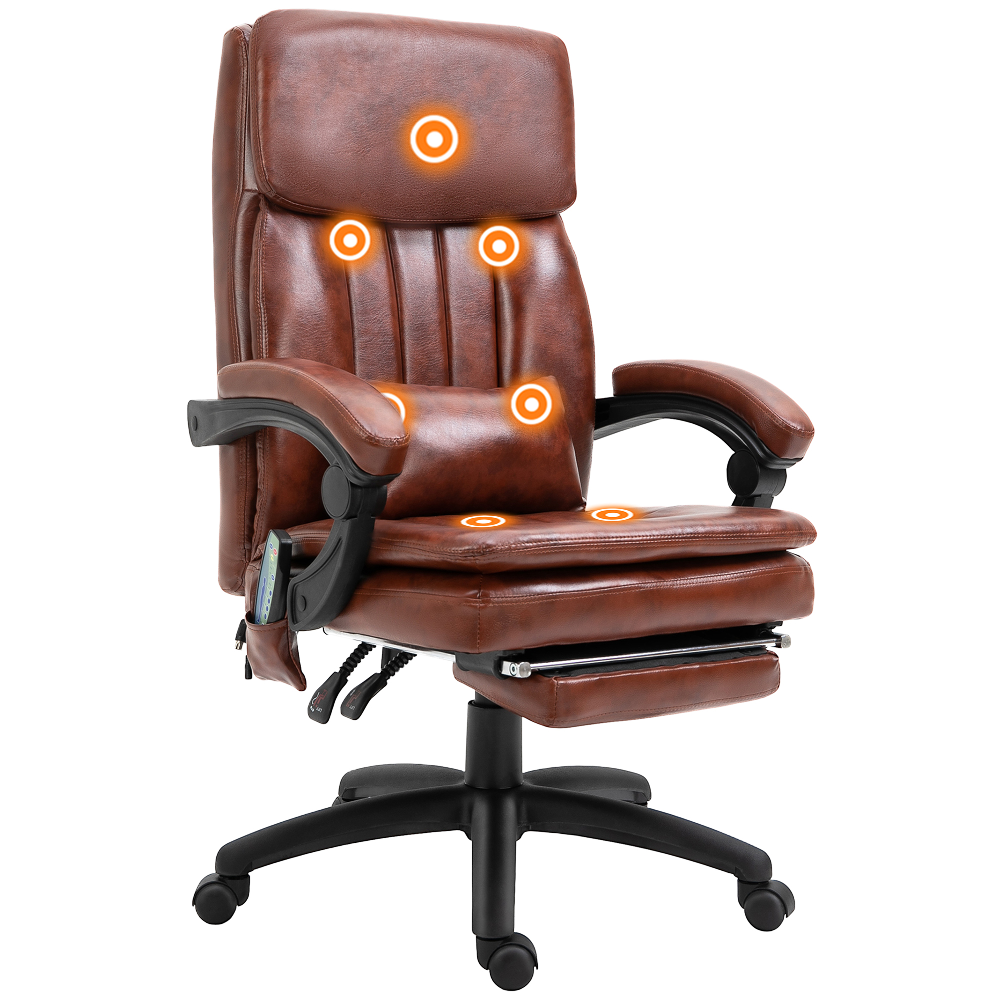 PU Leather Office Chair with 7 Point Vibrating Massage, Computer Desk Chair with Footrest, Adjustable Height, Reclining Back, Brown