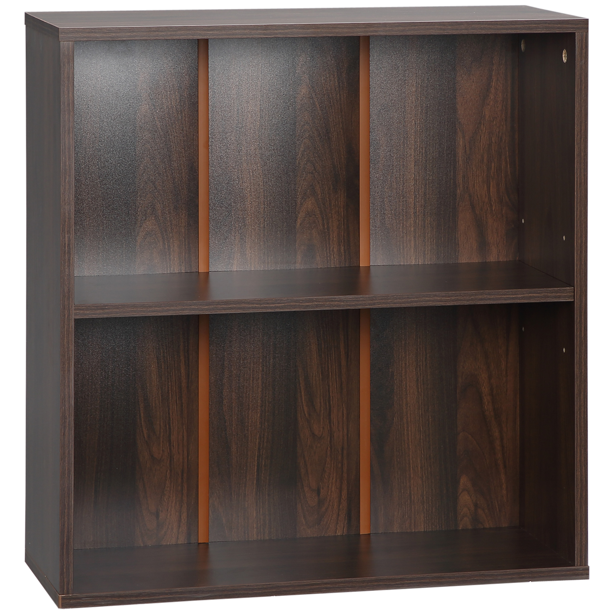 2 Tier Bookshelf, Low Bookcase with Adjustable Shelf, 2 Compartments for Home Office, Living Room, Study, Walnut