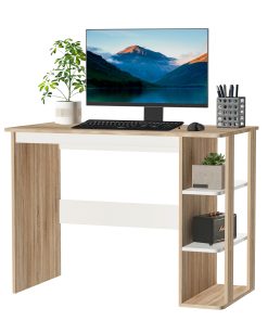 Computer Desk, Writing Desk with 3-Tier Storage Shelf, Work Table for Home Office, Study, Living Room, Oak and White