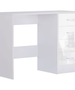 Computer Desk with Drawers, Dressing Table, High Gloss Home Office Writing Workstation, White