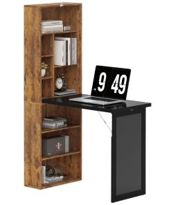 Folding Desk with Blackboard Multi-function Computer Office Workstation Side Shelf for Home Office, Rustic Brown