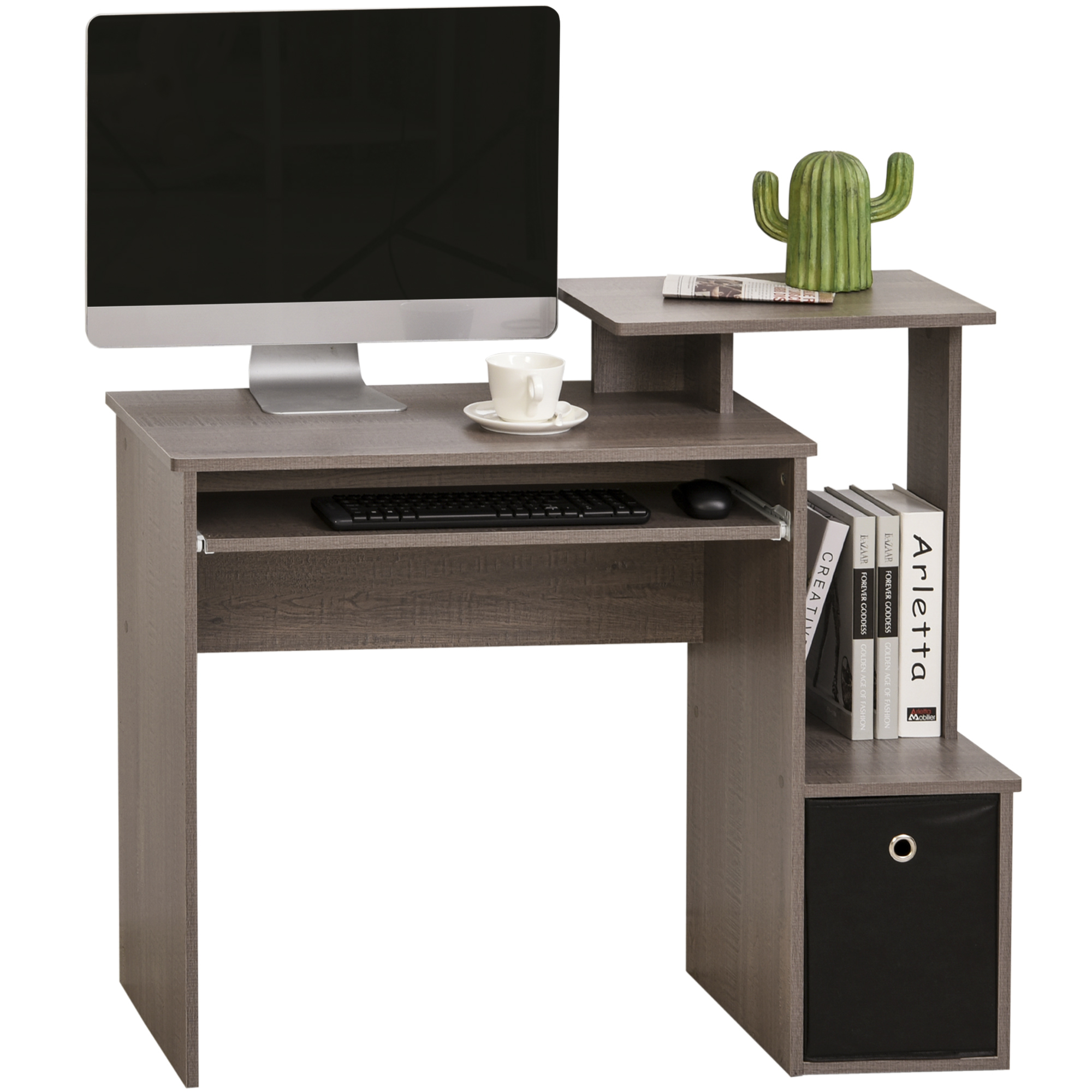 Computer Desk with Sliding Keyboard Tray Storage Drawer Shelf Home Office Workstation Grey