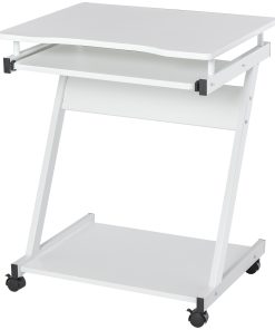 Movable Computer Desk with 4 Moving Wheels Sliding Keyboard Tray Home Office Workstation White