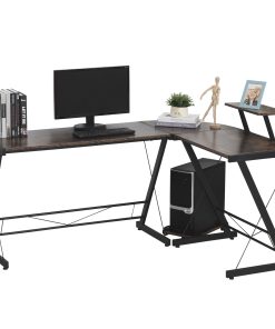 L Shaped Corner Desk, Gaming Desk, Computer Table with Monitor Stand and CPU Stand, Study Workstation for Home Office, 155 x 115 x 91.5cm, Rustic Brown and Black