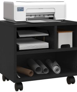Three-Compartment Printer Cabinet, with Wheels - Black