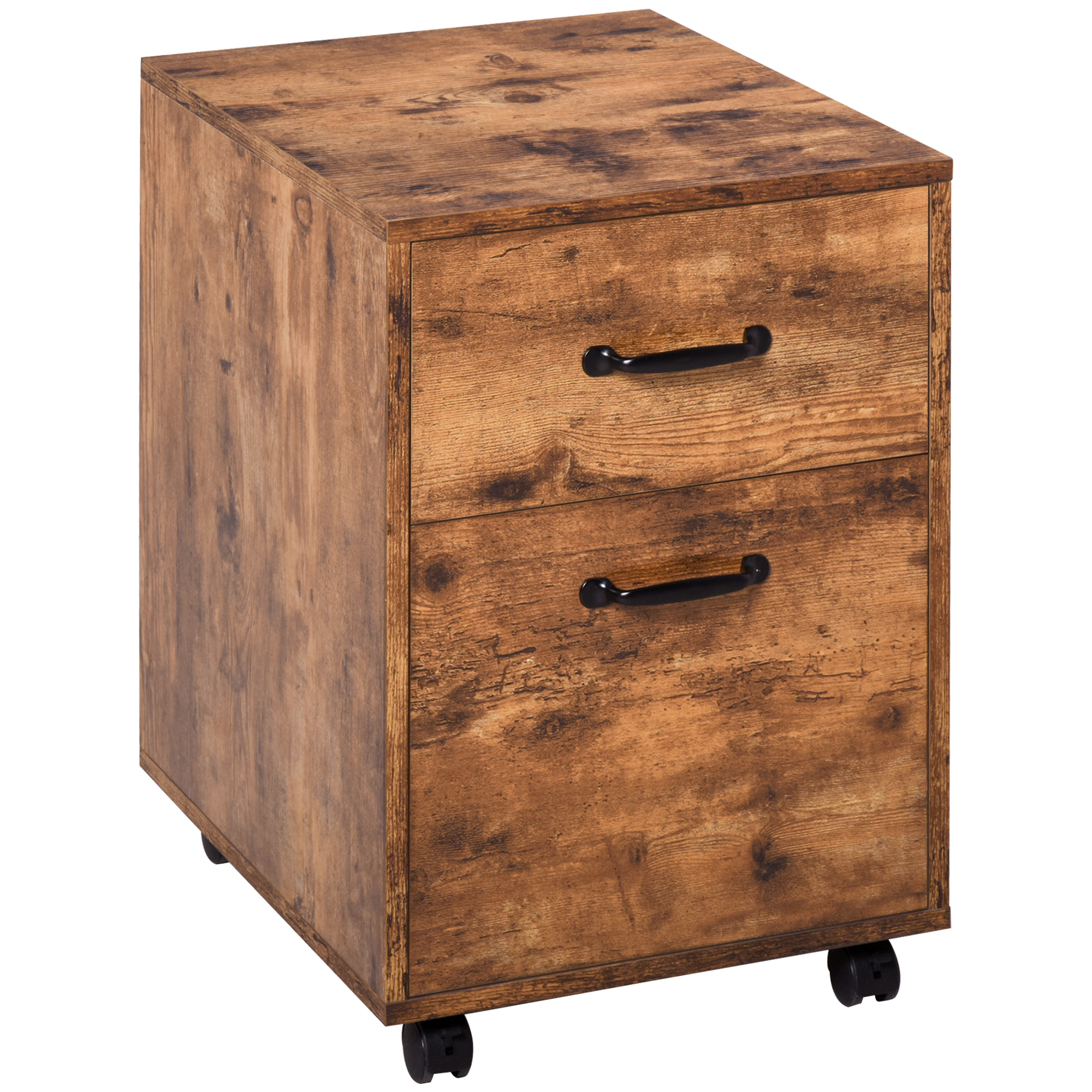 Rolling File Cabinet with 2 Drawers, Mobile Filing Cabinet with Hanging File Folder for Letter Sized Documents, Rustic Brown