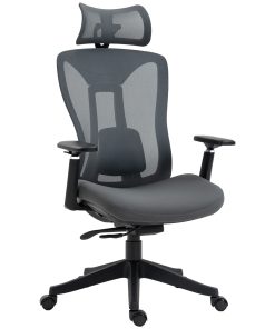 Mesh Office Chair, Ergonomic Desk Chair, Computer Chair with Adjustable Headrest and Lumbar Support, 135° Reclining Back and 3D Armrest for Home Office Study, Grey