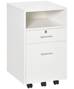 Lockable Two-Drawer Filing Cabinet, with Wheels - White