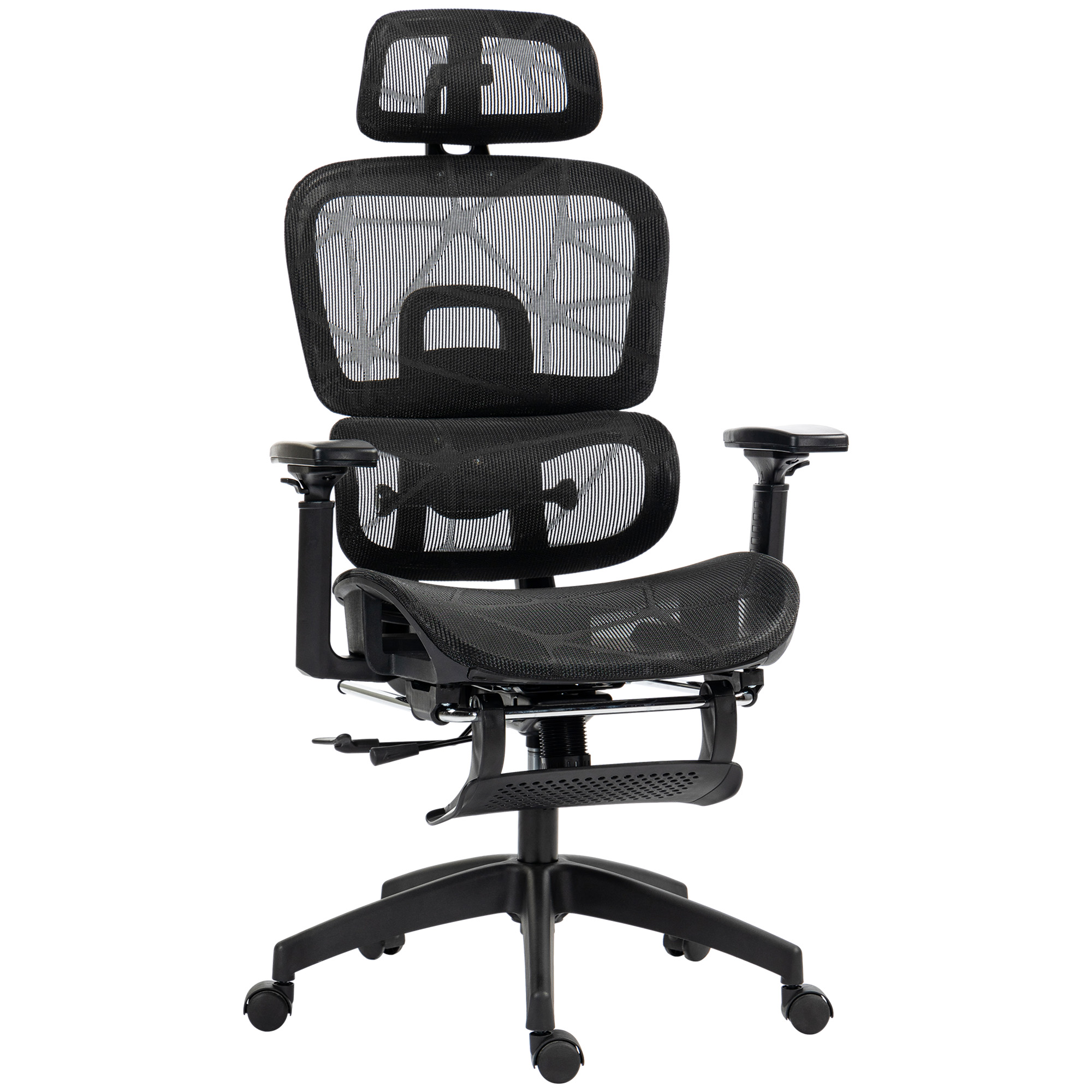 Executive Office Chair, Ergonomic Mesh High Back Desk Chair with Lumbar Support, Reclining Function, Swivel Computer Chair with 3D Armrest, Headrest, Footrest, Black