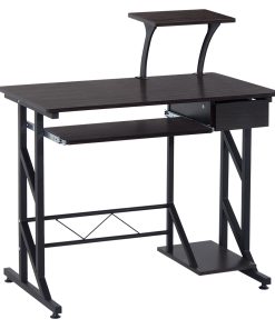 Computer Desk with Display Stand, Sliding Keyboard Tray Drawer and Host Box Shelf Home Office Workstation Dark Brown
