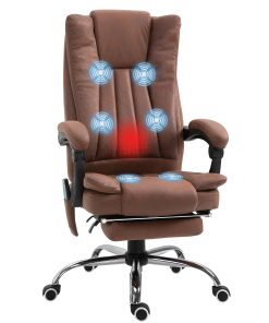 Office Chair with Massage and Heat, Microfibre Reclining Computer Desk Chair with Footrest and Adjustable Height, Swivel Wheels for Home Office, Brown