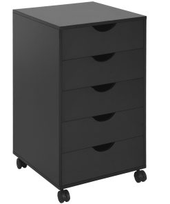 5 Drawer Mobile Filing Cabinet, Vertical File Cabinet, Modern Rolling Office Storage Organizer Cupboard, Black