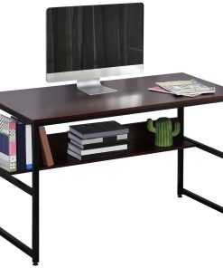 Computer Desk with Storage Shelf, 120 x 60cm Home Office Desk with Metal Frame, Study Table, Easy Assembly, Brown