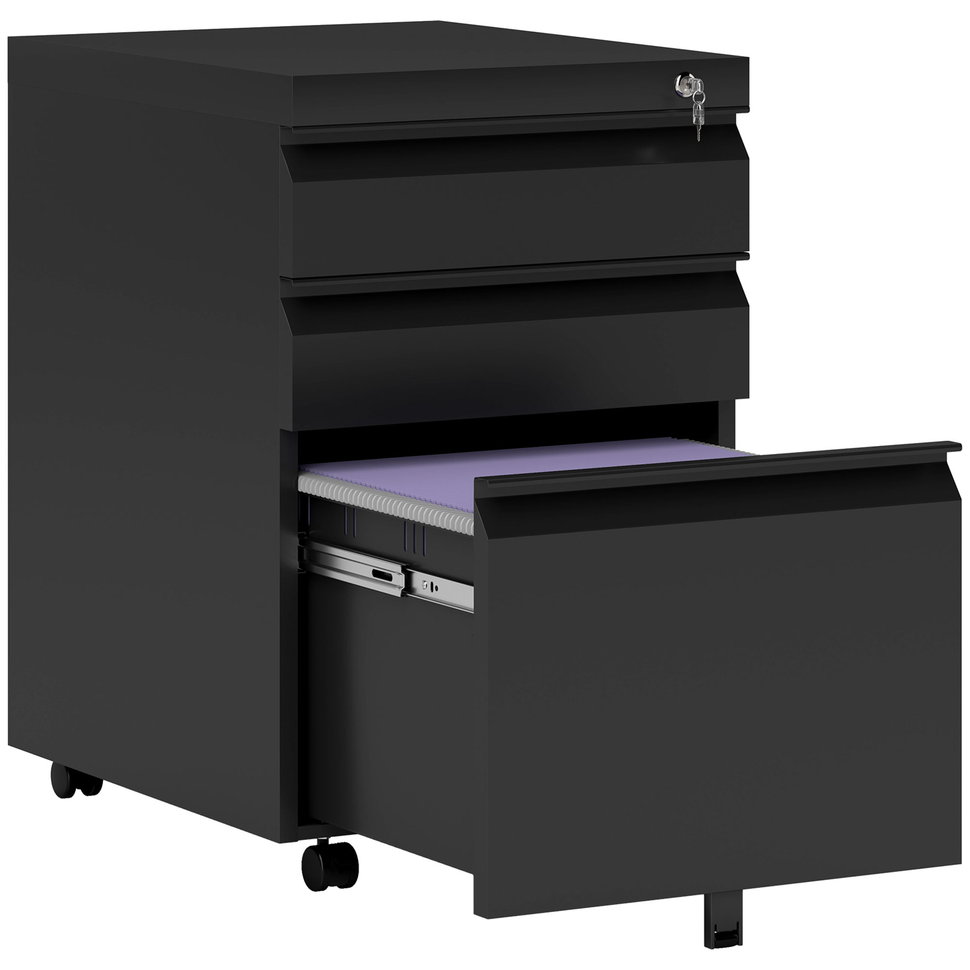 3 Drawer Filling Cabinet, Mobile Metal File Cabinet with Anti-tilt Design for Letter, A4, Legal Size, Black