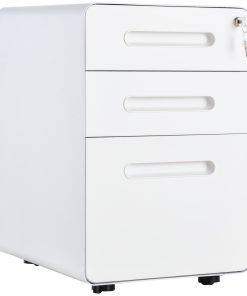 Lockable File Cabinet with 3 Drawers, Vertical Office Drawer for A4, Letter, Legal Size, Anti-tilt Design, Pre-Assembled Body, White