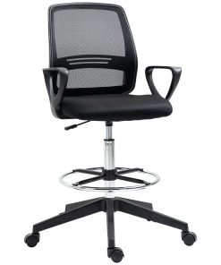 Ergonomic Mesh Back Drafting Chair, Tall Office Chair, Draughtsman Chair with Adjustable Height and Footrest 360° Swivel, Black
