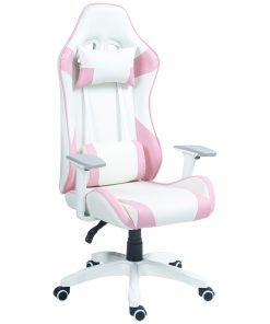 Faux Leather Colour Block Gaming Chair, with 135° Reclining Back - Pink/White