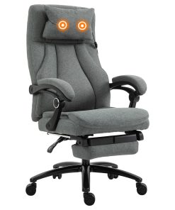 Office Chair, Fabric Desk Chair with Adjustable Massage Pillow, USB Power and Retractable Footrest, High Back, 360° Swivel, for Home, Grey