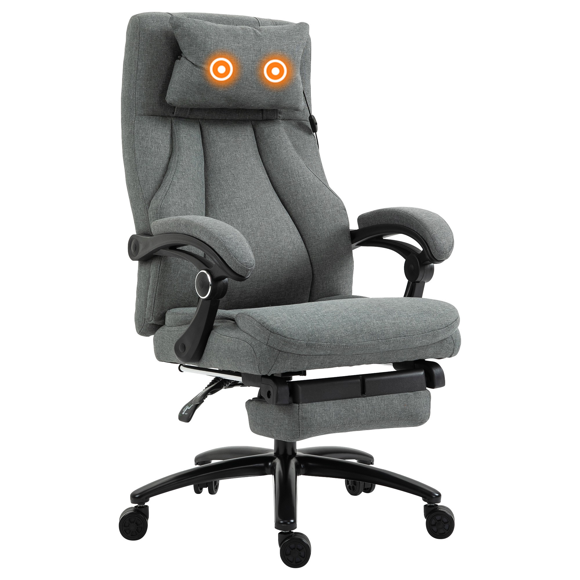 Office Chair, Fabric Desk Chair with Adjustable Massage Pillow, USB Power and Retractable Footrest, High Back, 360° Swivel, for Home, Grey