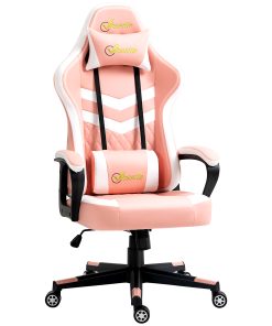 Gaming Chair, Computer Desk Chair with Lumbar Support, Faux Leather Racing Chair with Headrest and Swivel Wheels for Home Office, Pink