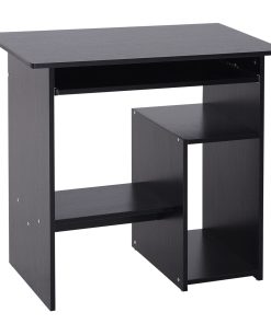 Compact Small Computer Table Wooden Desk Keyboard Tray Storage Shelf Modern Corner Table Home Office Black