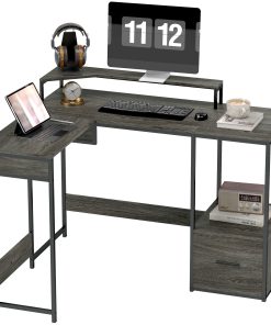 Industrial 'L' Shaped Multi-Work Desk - Charcoal Grey