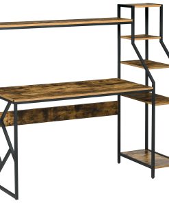 Computer Desk with Bookshelf, Industrial Writing Table with 6 Tier Storage Shelves for Home Office, Bedroom, Study, 150 x 55 x 138cm, Rustic Brown