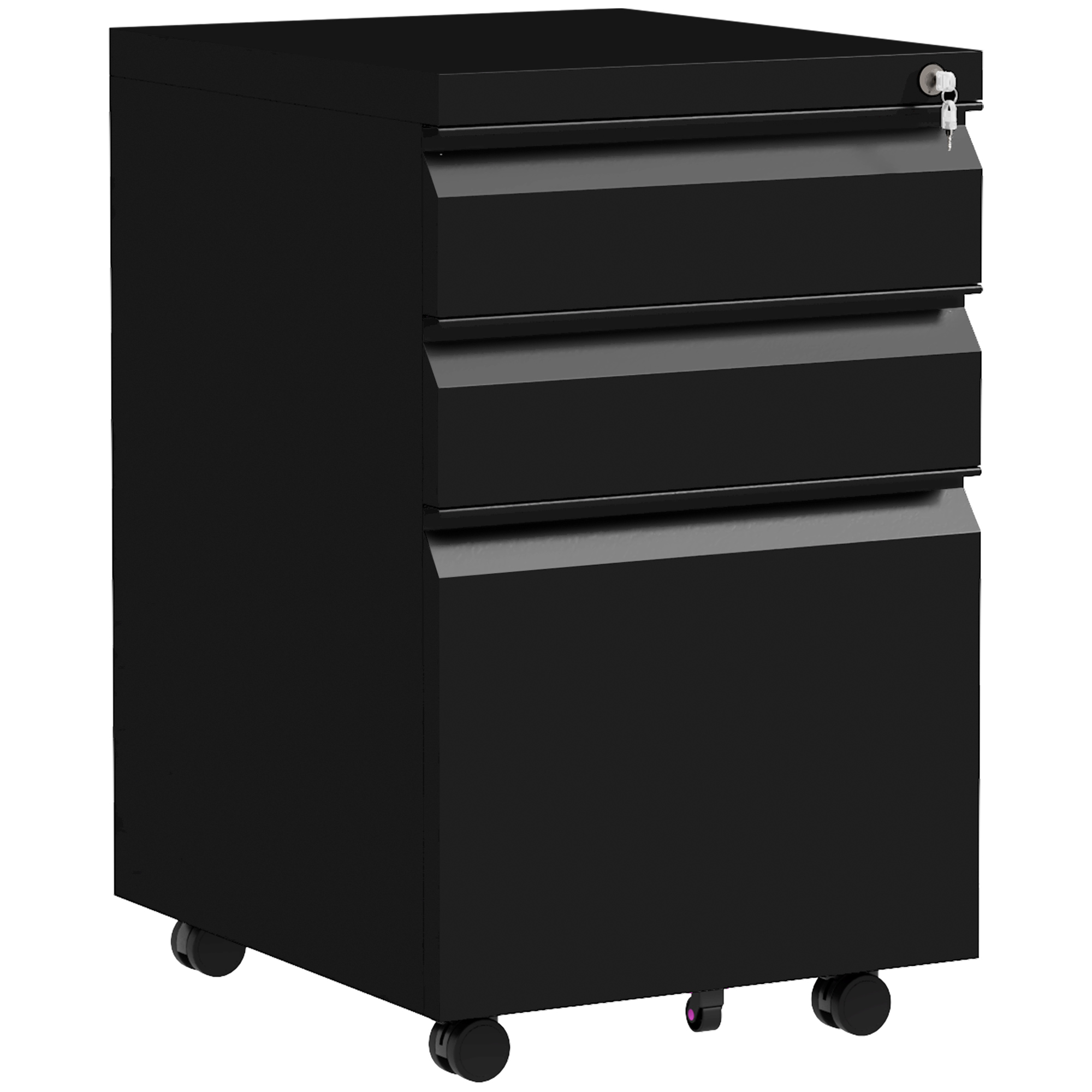3-Drawer Mobile Filing Cabinet with Pencil Tray, Steel Lockable Under Desk Drawers for Letter, A4 and Legal Size, Pre-Assembled Body, Black