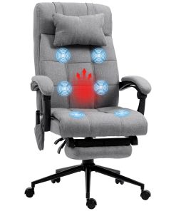 Office Chair, 6 Point Massage Desk Chair, Computer Chair with Footrest & Head Pillow, 360° Swivel Recliner Chair for Home Office, Grey