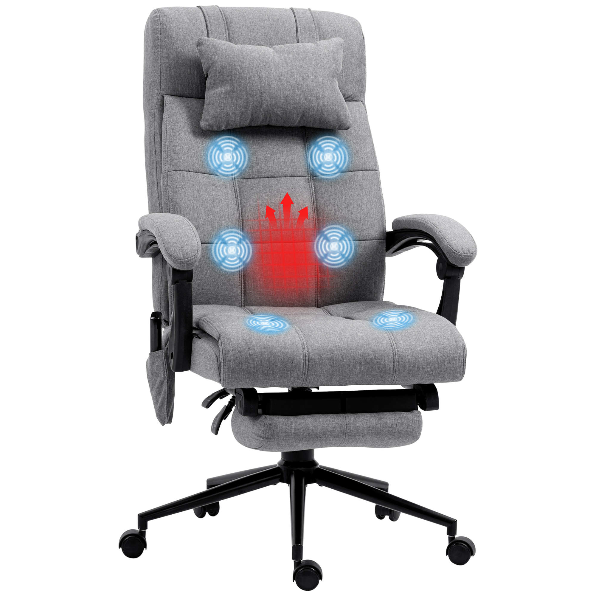 Office Chair, 6 Point Massage Desk Chair, Computer Chair with Footrest & Head Pillow, 360° Swivel Recliner Chair for Home Office, Grey