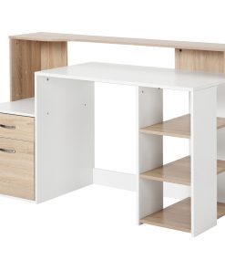 Computer Desk with Drawers and Storage Shelves, Reception Desk, Study Workstation for Home Office, 137 x 55 x 92cm, Oak and White