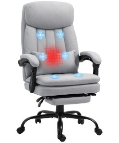 Office Chair, Ergonomic Desk Chair with 6-Point Vibration Massage and Lumbar Heating, Computer Chair with Lumbar Support Pillow, 155° Reclining Back and Footrest, Grey