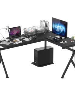 L Shaped Gaming Desk, 155 x 130cm Corner Computer Desk with CPU Stand for Home Office, Study Workstation, Black