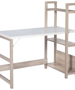 Computer Desk with 3 Tier Storage Shelves on Left or Right, 120cm Writing Table for Home Office, Study, Bedroom, White and Oak