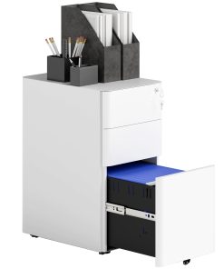 3-Drawer Steel Filing Cabinet with Lock - White