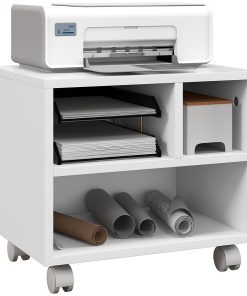 Three-Compartment Printer Cabinet, with Wheels - White