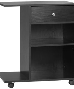 Mobile Printer Stand Rolling Cart Desk Side with CPU Stand Drawer Adjustable Shelf and Wheels 60cmx40cmx68.5cm Black