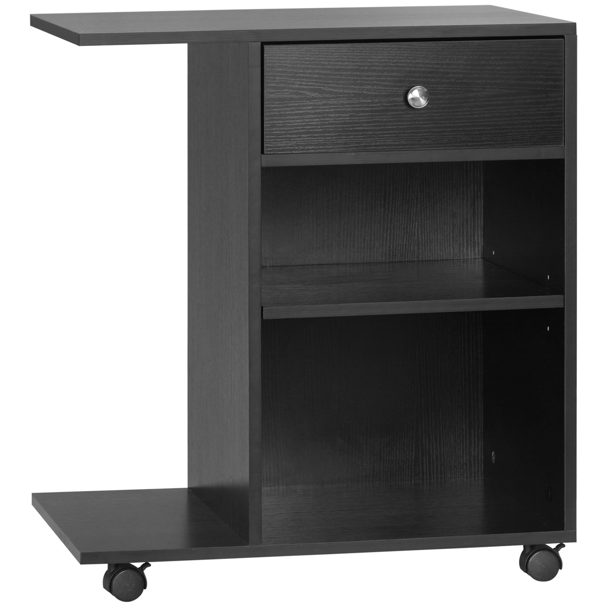 Mobile Printer Stand Rolling Cart Desk Side with CPU Stand Drawer Adjustable Shelf and Wheels 60cmx40cmx68.5cm Black
